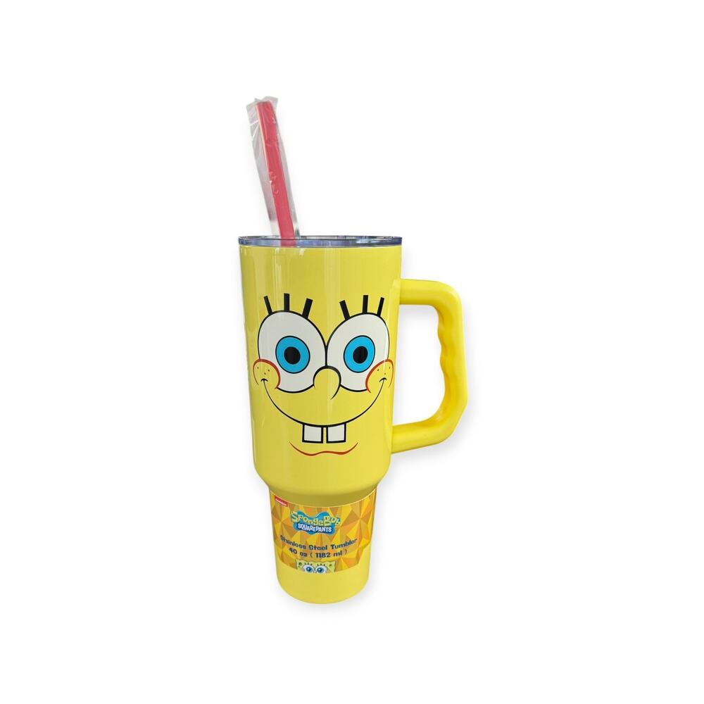 SpongeBob SquarePants 40 oz Yellow Stainless Steel Tumbler w/ Handle Lid Straw